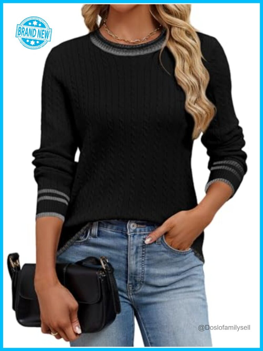 UEAL Womens Lightweight Cable Knit Pullover Sweater Crew Neck Long Sleeve